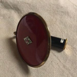 Antique Schildkraut 1920’s mirror lipstick case red enamel Art Deco makeup rare